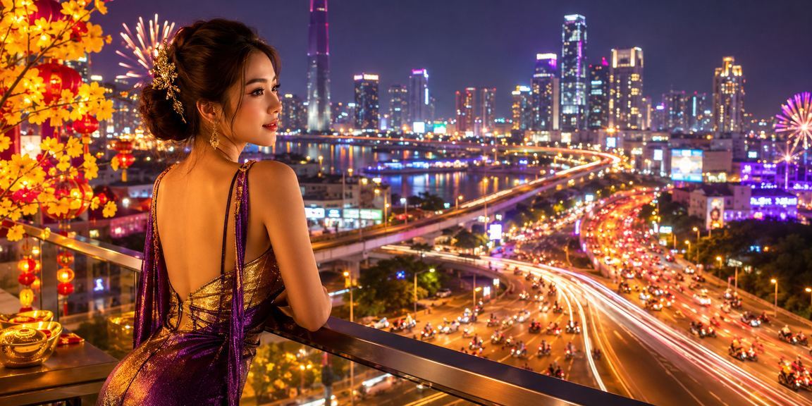 Trung tâm thành phố Hồ Chí Minh ban đêm với các biển neon sáng rực, biểu tượng cho sự bảo mật và uy tín của nền tảng 859